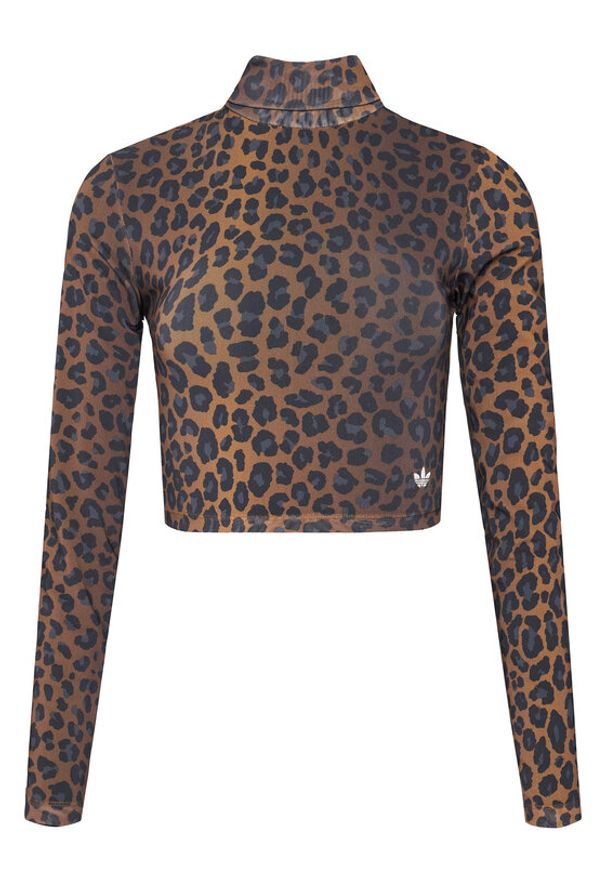 Adidas - adidas Bluzka Leopard JW2772 Brązowy Slim Fit. Kolor: brązowy. Materiał: syntetyk