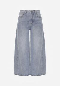 Renee - Niebieskie Jeansy Wide Leg z Bawełną i Wiskozą Zdobione Przeszyciami Hariola. Okazja: na co dzień. Stan: podwyższony. Kolor: niebieski. Wzór: aplikacja. Styl: casual, klasyczny #4