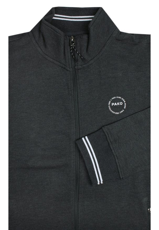 Pako Jeans - Klasyczna Bluza Męska na Zamek - PAKO JEANS - Wysoki Dekolt - Grafitowa. Kolor: szary. Materiał: bawełna. Styl: klasyczny