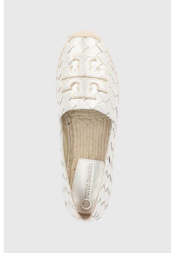Tory Burch Espadryle skórzane kolor złoty. Nosek buta: okrągły. Kolor: złoty. Materiał: skóra. Obcas: na obcasie. Wysokość obcasa: niski