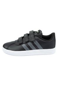 Adidas - Buty adidas Vl Court Jr F36387 czarne niebieskie. Zapięcie: rzepy. Kolor: czarny, wielokolorowy, niebieski. Materiał: syntetyk, materiał, guma. Szerokość cholewki: normalna. Wzór: paski