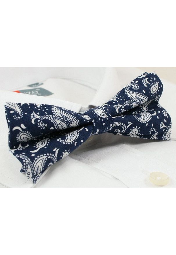 Modna Mucha Męska - Alties - Granatowa, Wzór Paisley. Kolor: niebieski. Wzór: paisley. Styl: sportowy, elegancki