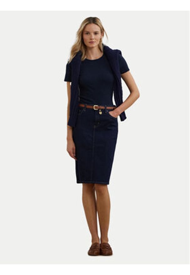 Lauren Ralph Lauren - LAUREN RALPH LAUREN Spódnica jeansowa 200813134001 Granatowy Straight Fit. Kolor: niebieski. Materiał: bawełna