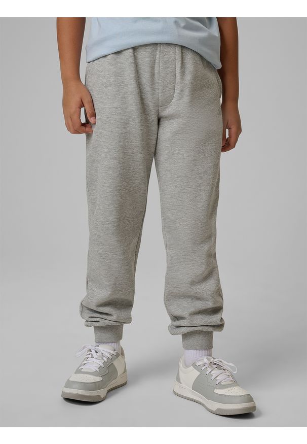 4f - 4F Spodnie dresowe joggery chłopięce - szare 140 (9-10 lat). Okazja: na co dzień. Kolor: szary. Materiał: dresówka. Sezon: lato. Styl: casual, sportowy