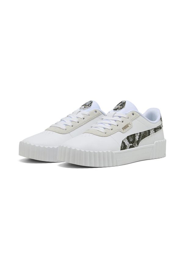 Puma - Damskie sneakersy Carina 3.0 Snake Chic PUMA White Vapor Gray Aged Silver. Kolor: biały, wielokolorowy, szary. Wzór: nadruk, motyw zwierzęcy. Sezon: lato