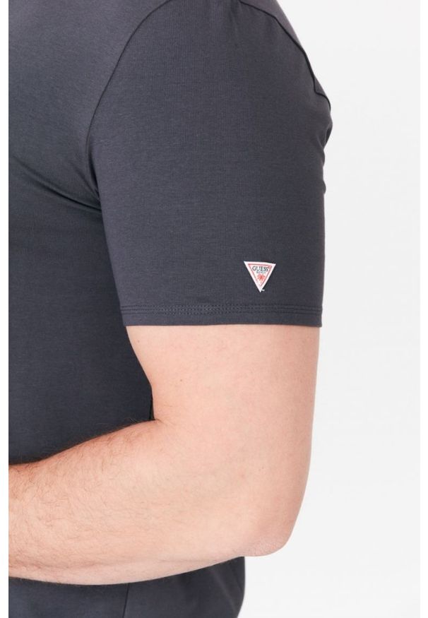 Guess - GUESS Grafitowy t-shirt męski z logo z palmą, Rozmiar M. Kolor: szary. Wzór: nadruk