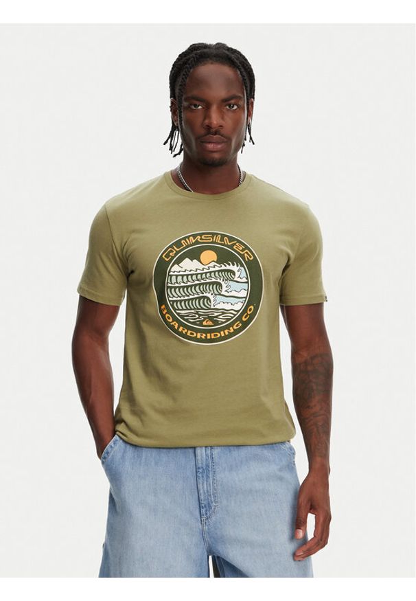 Quiksilver T-Shirt Ev Three Seas Ss EQYZT08051 Khaki Regular Fit. Kolor: brązowy. Materiał: bawełna