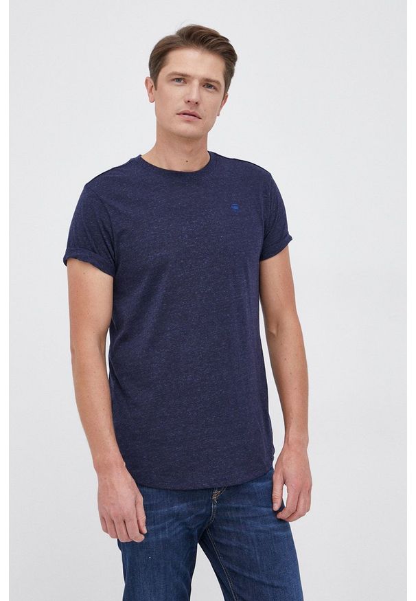 G-Star RAW - G-Star Raw - T-shirt. Okazja: na co dzień. Kolor: niebieski. Materiał: dzianina. Wzór: gładki, aplikacja. Styl: casual