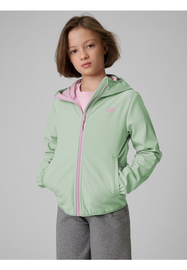 4f - 4F Kurtka softshell wiatroodporna membrana 5000 dziewczęca - miętowa 128 (7-8 lat). Okazja: na co dzień. Kolor: turkusowy. Materiał: softshell. Sezon: lato. Styl: casual