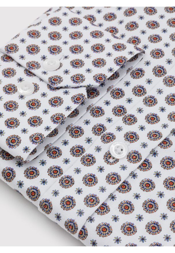 Pako Lorente - PAKO LORENTE – Biała koszula w wyrazisty wzór P23WF-1X-017-B-S. Kolor: biały. Materiał: elastan, bawełna, jeans. Wzór: nadruk, kolorowy