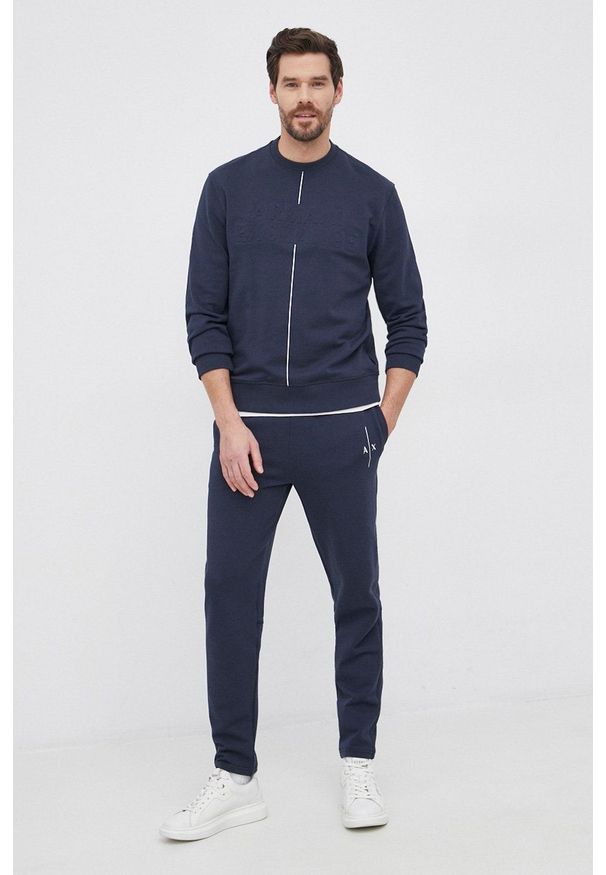 Armani Exchange Bluza bawełniana męska kolor granatowy z nadrukiem. Okazja: na co dzień. Kolor: niebieski. Materiał: bawełna. Wzór: nadruk. Styl: casual