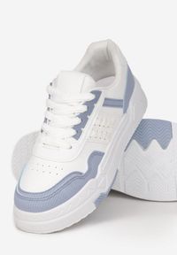Renee - Biało-Niebieskie Sneakersy przed Kostkę na Grubej Podeszwie Sylverisa. Wysokość cholewki: przed kostkę. Kolor: biały