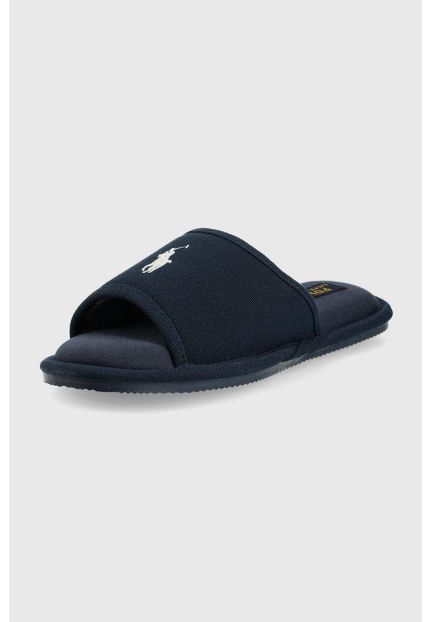 Polo Ralph Lauren kapcie ANTERO kolor granatowy. Kolor: niebieski. Materiał: materiał, guma. Wzór: gładki