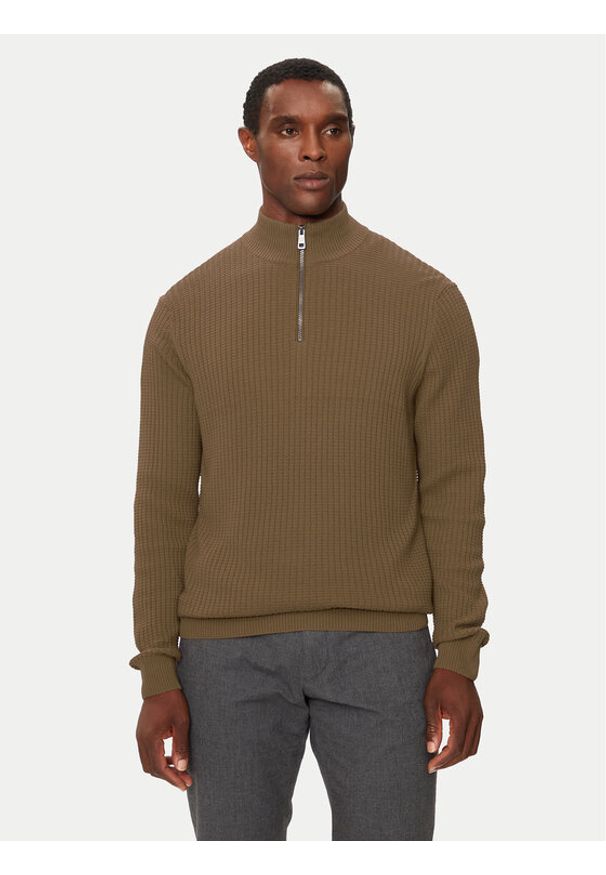 Bugatti Sweter 7500-65546B Brązowy Regular Fit. Kolor: brązowy. Materiał: bawełna, syntetyk