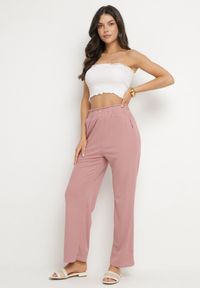Born2be - Różowe Spodnie Paper Bag z Gumką w Talii i Wysokim Stanem Lunavia. Okazja: na co dzień. Stan: podwyższony. Kolor: różowy. Styl: elegancki, casual #7