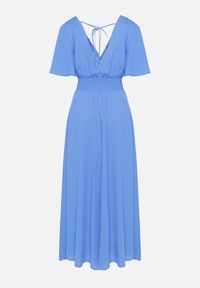 Born2be - Niebieska Sukienka z Rozkloszowanymi Rękawami Gumką w Pasie i Wiązaniem na Plecach Larielle. Okazja: na imprezę, na co dzień. Typ kołnierza: dekolt w kształcie V. Kolor: niebieski. Materiał: bawełna. Typ sukienki: proste. Styl: casual, elegancki #5