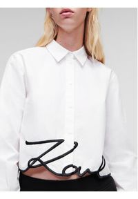 Karl Lagerfeld - KARL LAGERFELD Koszula Signature 226W1605 Biały Regular Fit. Typ kołnierza: dekolt w karo. Kolor: biały. Materiał: bawełna #4