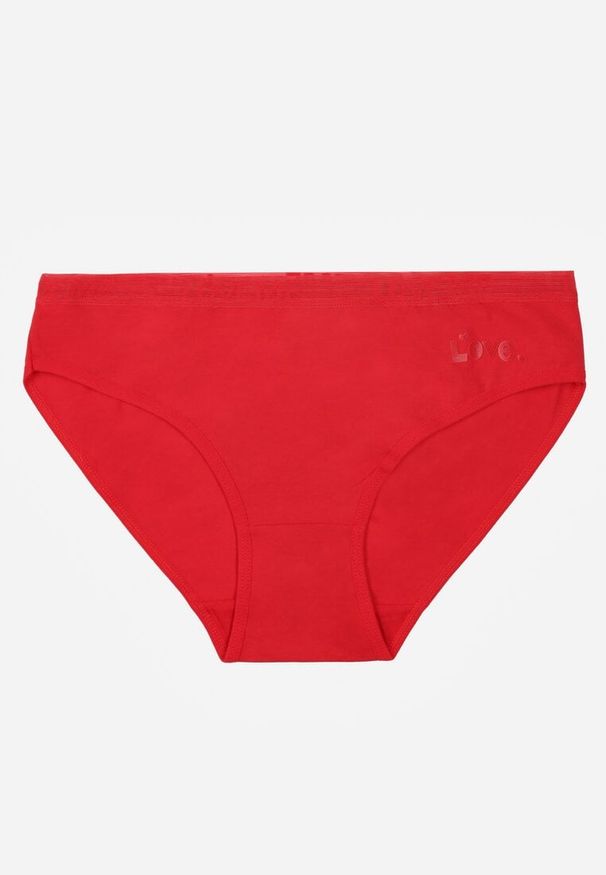 Born2be - Czerwone Majtki Figi z Bawełną i Ozdobnymi Napisami Phioreia. Kolor: czerwony. Materiał: bawełna. Wzór: napisy