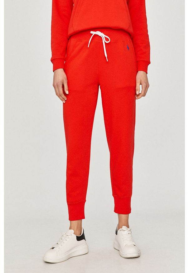 Polo Ralph Lauren - Spodnie. Kolor: czerwony. Materiał: dzianina. Wzór: gładki