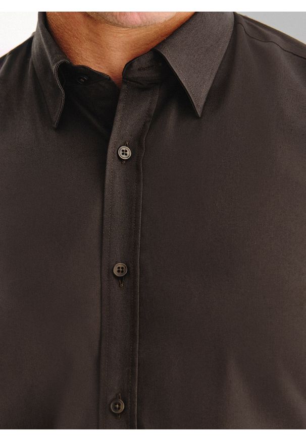 Pako Lorente - PAKO LORENTE – Brązowa koszula męska. Kolor: brązowy. Materiał: bawełna, elastan. Długość rękawa: długi rękaw. Długość: długie