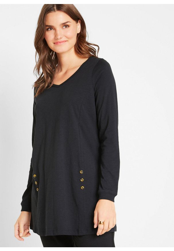 bonprix - Długa bluzka z czystej bawełny. Kolor: czarny. Materiał: bawełna. Długość: długie