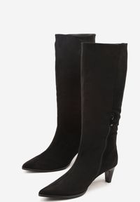 Renee - Czarne Kozaki na Obcasie Typu Stożek Nalimea. Okazja: na co dzień. Kolor: czarny. Materiał: jeans. Obcas: na obcasie. Styl: klasyczny, casual, elegancki. Wysokość obcasa: średni #5