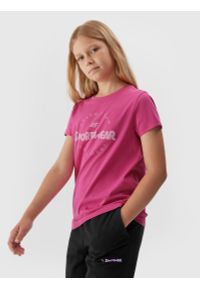 4f - T-shirt z bawełny organicznej dziewczęcy. Kolor: różowy. Materiał: bawełna. Wzór: nadruk #1