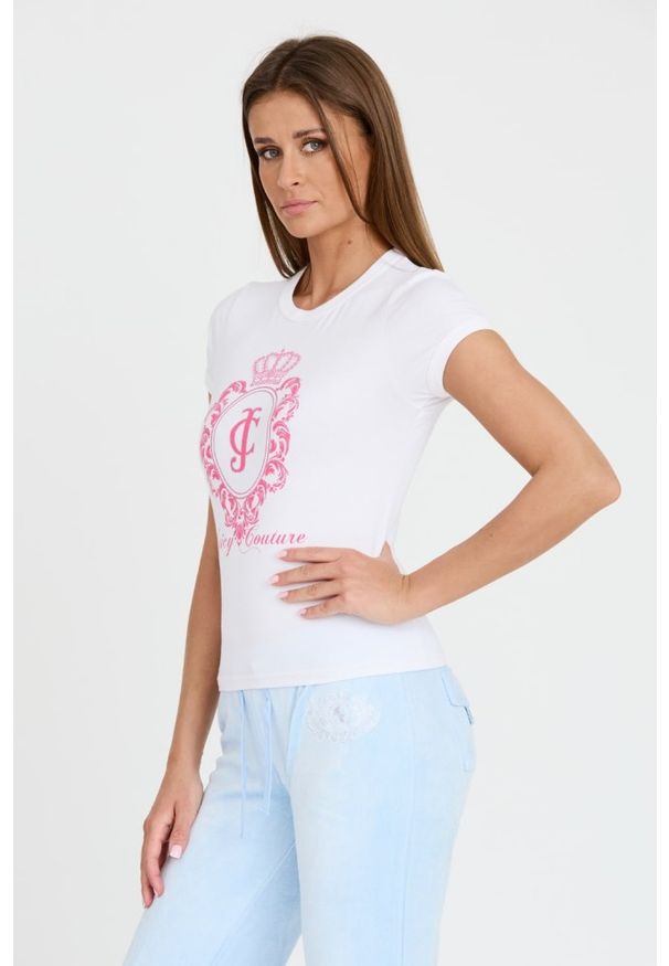 Juicy Couture - JUICY COUTURE Biały t-shirt Heritage Crest Fitted. Kolor: biały