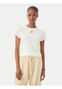 TOMMY HILFIGER - Tommy Hilfiger T-Shirt WW0WW48710 Kremowy Slim Fit. Kolor: kremowy. Materiał: bawełna #1