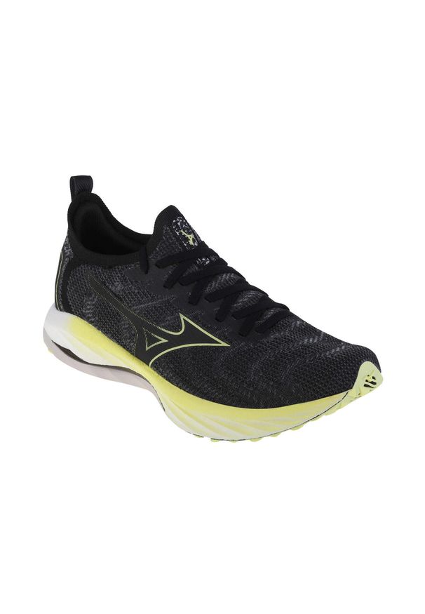 Buty do biegania męskie, Mizuno Wave Neo Wind. Zapięcie: sznurówki. Kolor: zielony, czarny, wielokolorowy. Materiał: syntetyk, materiał. Szerokość cholewki: normalna. Model: Mizuno Wave