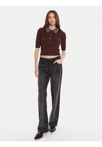 Pinko - PINKO Polo Emilia 105745 A2S4 Brązowy Regular Fit. Typ kołnierza: polo. Kolor: brązowy. Materiał: syntetyk #3