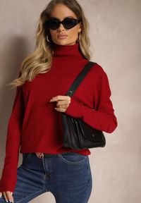 Renee - Bordowy Klasyczny Golf Longsleeve z Dodatkiem Wiskozy Leriona. Typ kołnierza: golf. Kolor: czerwony. Materiał: wiskoza. Długość rękawa: długi rękaw. Styl: klasyczny