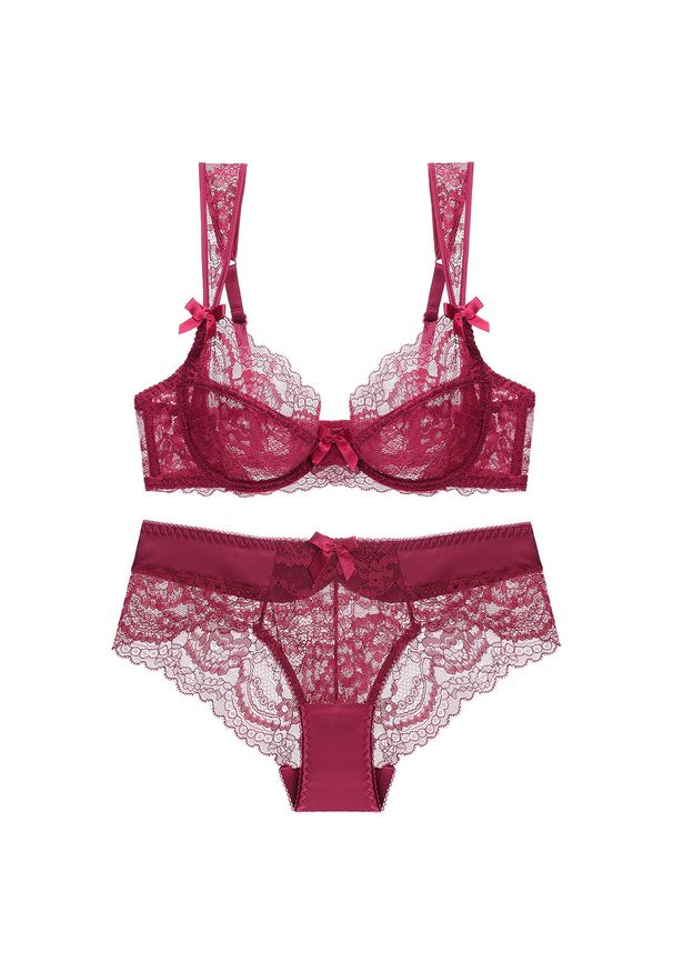 Intica - Komplet koronkowej bielizny ażurowej regulowane ramiączka Maxine. Kolor: czerwony. Materiał: koronka. Wzór: ażurowy