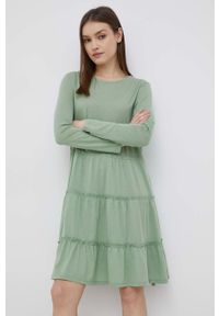 JDY sukienka kolor zielony midi rozkloszowana. Kolor: zielony. Materiał: tkanina. Typ sukienki: rozkloszowane. Długość: midi