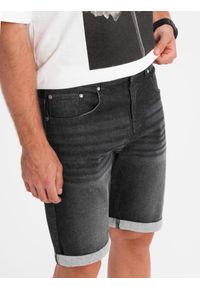 Ombre Clothing - Szorty jeansowe męskie z podwiniętą nogawką - czarne V3 - Rozmiar: S. Kolor: czarny. Materiał: jeans. Wzór: aplikacja. Sezon: lato. Styl: klasyczny #9
