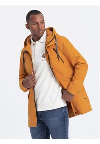 Ombre Clothing - Kurtka męska parka z kieszeniami cargo - musztardowa V3 - Rozmiar: XL. Kolor: żółty. Materiał: poliester, materiał. Styl: elegancki