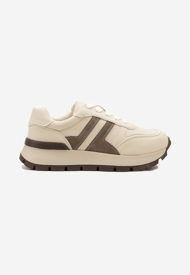 Born2be - Beżowe Sneakersy z Ozdobnymi Przeszyciami Alentia. Okazja: na spacer, na co dzień. Kolor: beżowy. Materiał: jeans. Sport: turystyka piesza