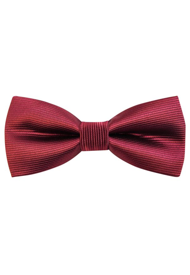 Modini - Bordowa mucha w prążki C16. Kolor: czerwony. Materiał: poliester, tkanina. Wzór: prążki. Styl: elegancki