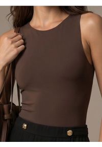 Sinsay - Body bez rękawów - brązowy. Kolor: brązowy. Długość rękawa: bez rękawów