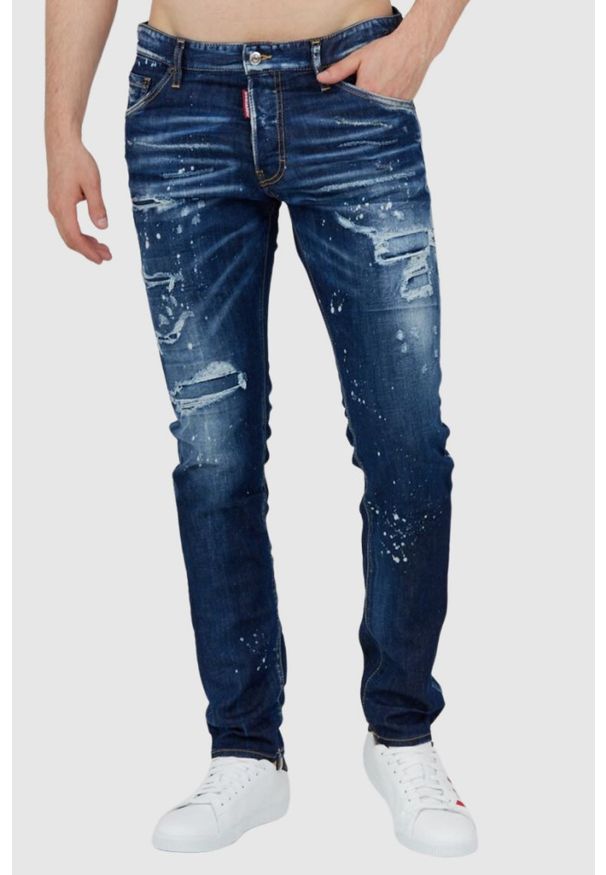 DSQUARED2 Granatowe jeansy męskie cool guy jean. Kolor: niebieski. Wzór: aplikacja