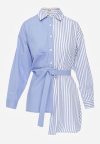 Renee - Niebieska Koszula Wiązana w Talii z Asymetrycznym Dołem w Paski Colle. Kolor: niebieski. Materiał: materiał. Długość rękawa: długi rękaw. Długość: długie. Wzór: paski #5