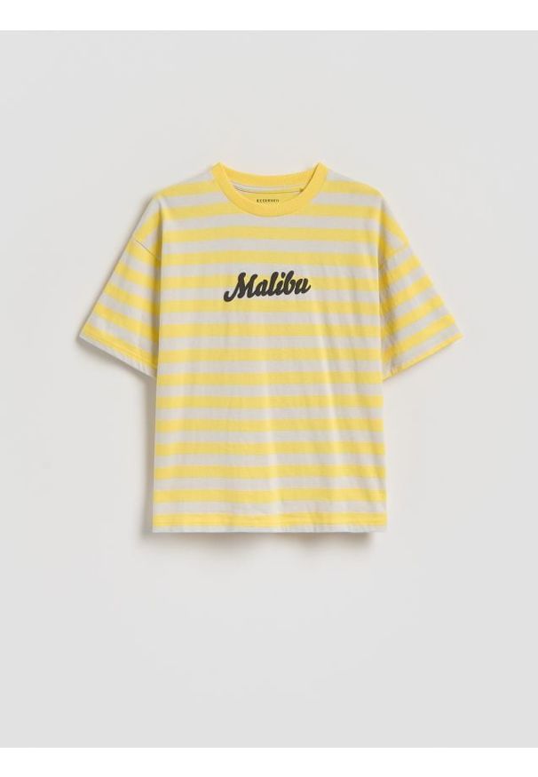 Reserved - Bawełniany t-shirt z nadrukiem - żółty. Kolor: żółty. Materiał: bawełna. Wzór: nadruk