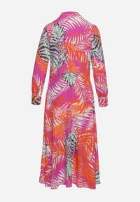 Born2be - Fioletowo-Pomarańczowa Kopertowa Sukienka z Rozkloszowanym Dołem Wiązana Paskiem Ehope. Kolor: fioletowy. Materiał: tkanina. Typ sukienki: kopertowe #6