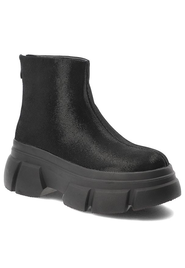 Czarne Botki S.Barski Modne Buty Damskie. Okazja: na co dzień. Kolor: czarny. Materiał: jeans. Szerokość cholewki: normalna. Sezon: zima, jesień. Obcas: na platformie. Styl: casual
