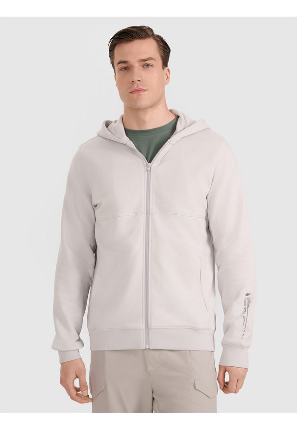 4f - 4F Bluza dresowa rozpinana z kapturem męska - szara XXL. Okazja: na co dzień. Typ kołnierza: kaptur. Kolor: szary. Materiał: dresówka. Wzór: ze splotem, nadruk, gładki. Styl: sportowy, klasyczny, casual