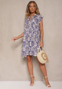Renee - Niebieska Rozkloszowana Sukienka z Bawełny z Falbanką Livalia. Okazja: na co dzień. Kolor: niebieski. Materiał: bawełna. Sezon: wiosna. Styl: elegancki, casual #4