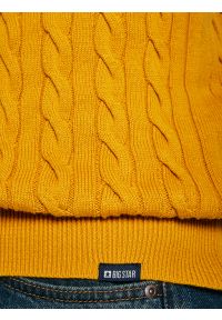 Big-Star - Sweter męski ze splotem warkoczowym żołty Amaris 201. Okazja: na co dzień. Kolor: żółty. Materiał: jeans, dzianina. Wzór: ze splotem. Styl: klasyczny, casual #5