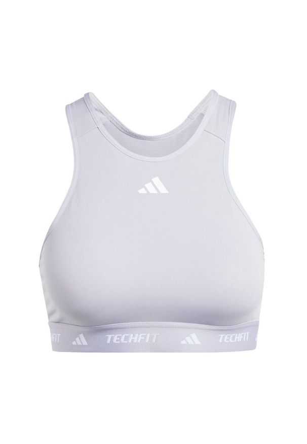 Adidas - Biustonosz Techfit Medium-Support High-Neck. Kolor: szary. Materiał: materiał. Technologia: Techfit (Adidas). Sport: fitness