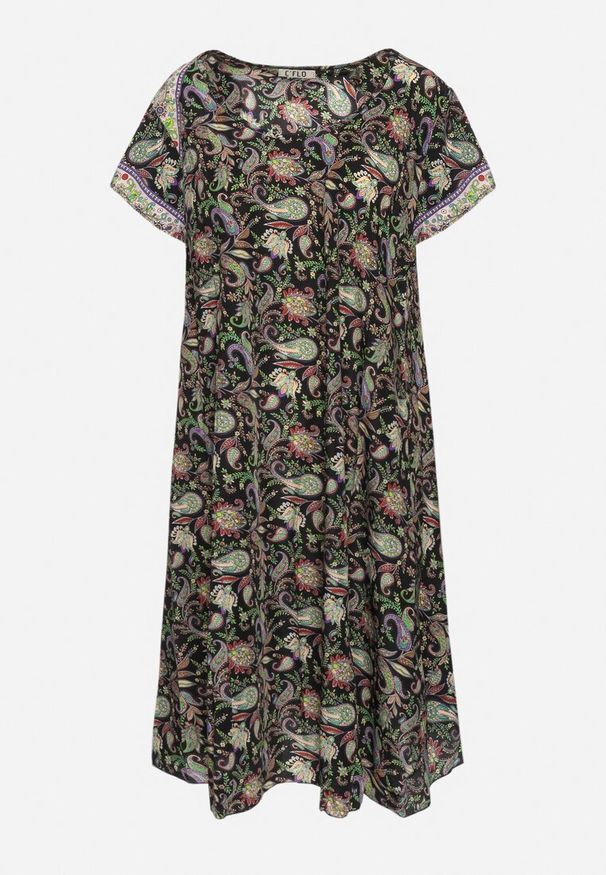 Born2be - Czarno-Zielona Wiskozowa Sukienka Rozkloszowana we Wzór Paisley Mastis. Kolor: czarny. Materiał: wiskoza. Wzór: paisley