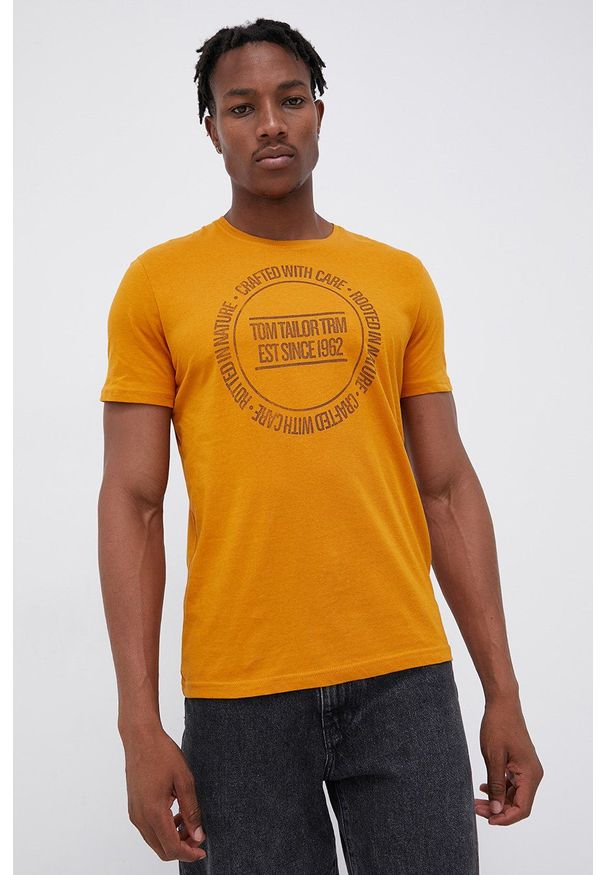Tom Tailor - T-shirt bawełniany. Okazja: na co dzień. Kolor: żółty. Materiał: bawełna. Wzór: nadruk. Styl: casual